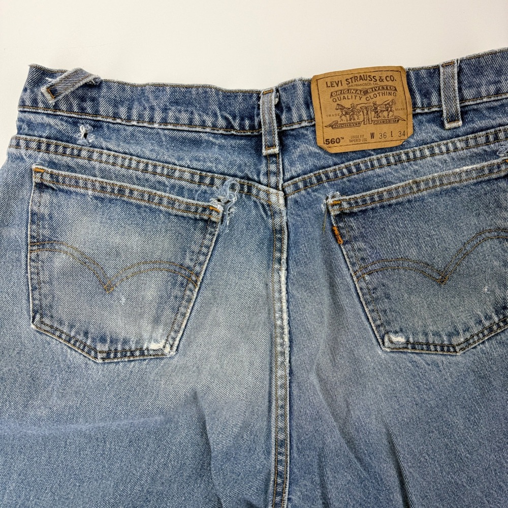 Vintage Levis 560 Orange Tab Jeans Mens 36x34 Blue Loose Fit Tapered USA Made - Picture 6 of 15